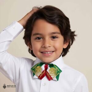 Tricolor Mexican Kids Embroidered Charro Moño – Traditional Baby Mariachi Bow